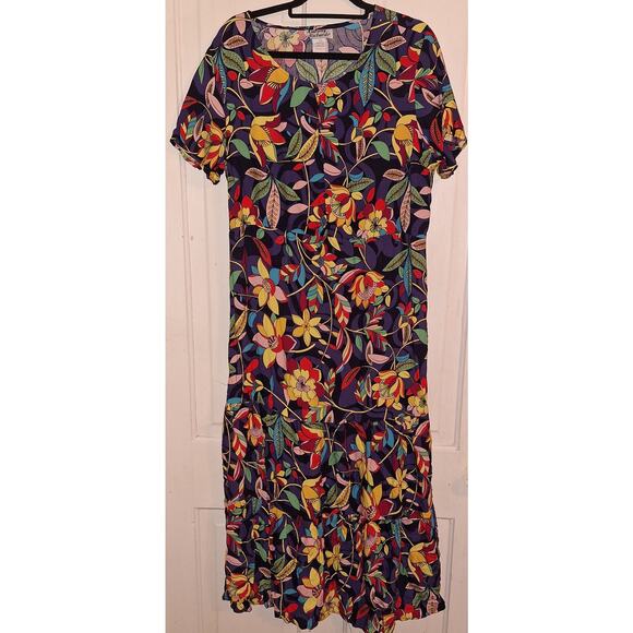 Vintage Anthony Richard's Vibrant Floral Maxi Tiered Dress Boho Festival Party - Picture 1 of 9